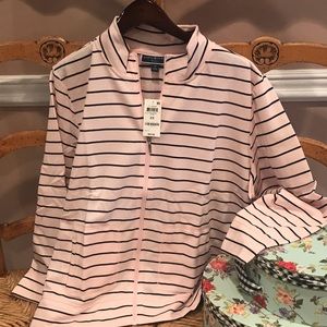 Karen Scott 2x French Terry zip front jacket in blush and navy stripe